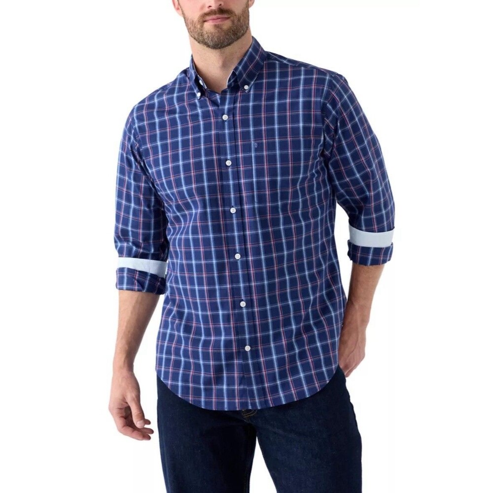 NWT IZOD Plaid Print Button Down Shirt Medieval Blue - Size XL